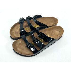 Woman's Birkenstock Florida Sandals 3-Strap Black Gloss Size 39 EU 8 - 8.5 US